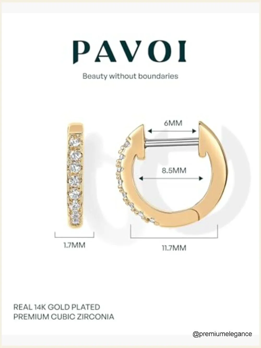 14K Gold Plated Cubic Zirconia Huggie Stud Earrings Cuffs